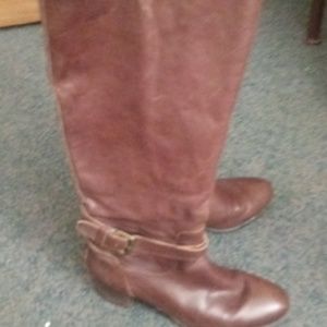 Brown leather knee high boots